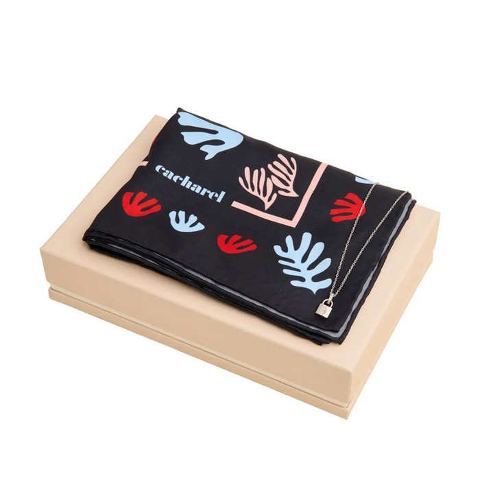 Набор: шарф Vivienne Navy и ожерелье Violette Silver, нержавеющая сталь