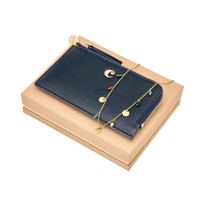 Набор: кредитница Séraphine Navy и ожерелье Séraphine Gold, нержавеющая сталь