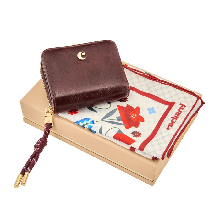 Набор: кошелёк с клапаном для кредитных карт Philomène Burgundy и шарф Philomène Off-white