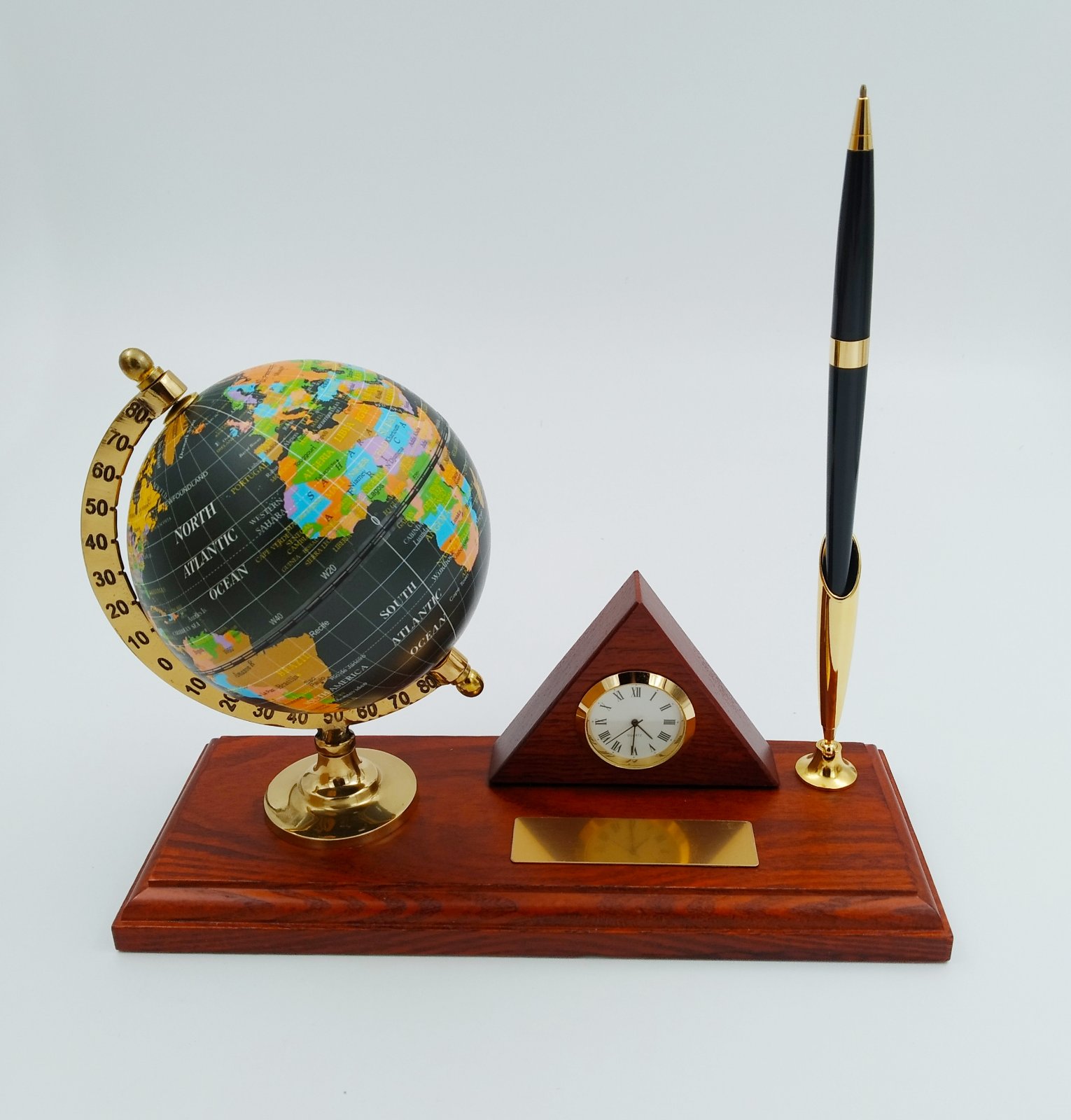 Настольный набор: глобус, часы и ручка на подставке