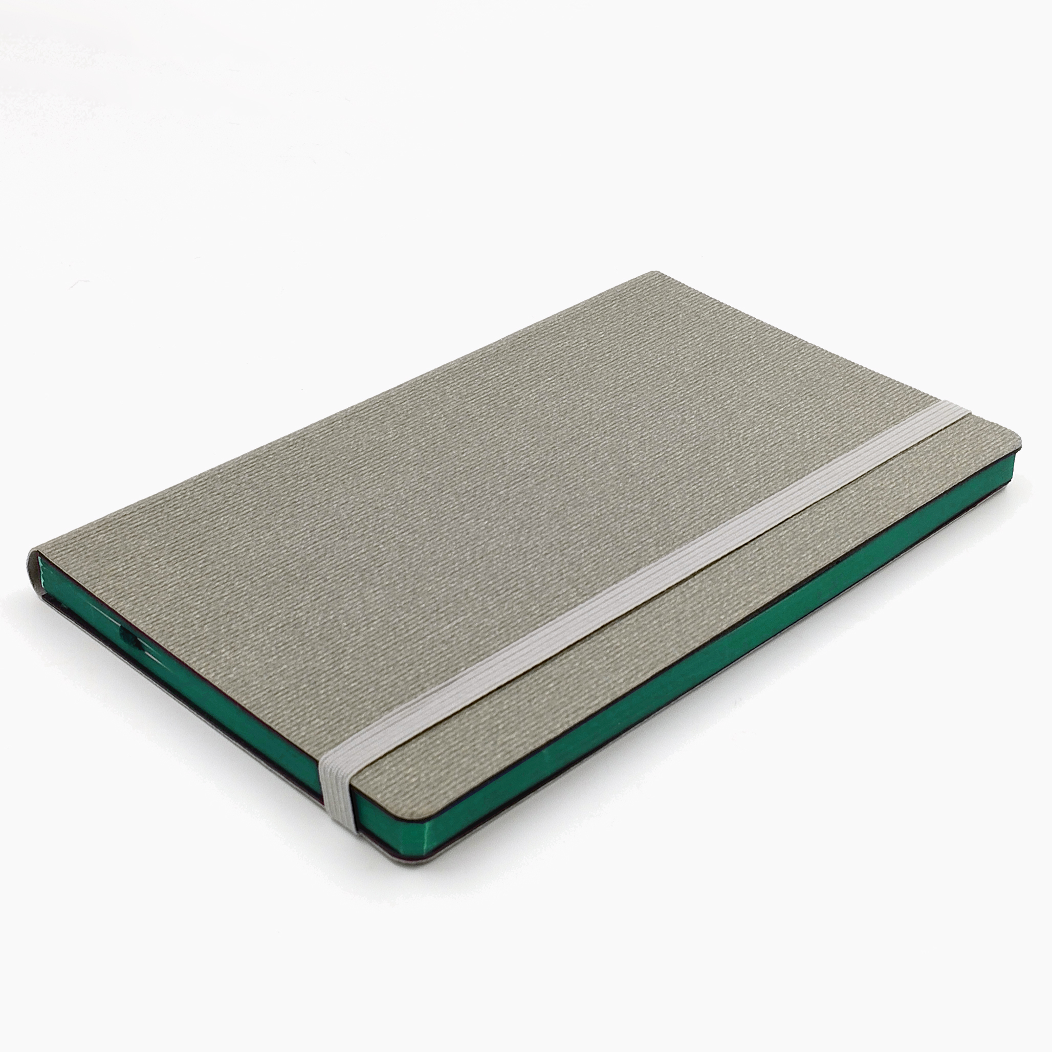 Записная_книга в_линейку V62 13х21 см  CORDUROY FLEX серый тонир. бумага зелёный срез