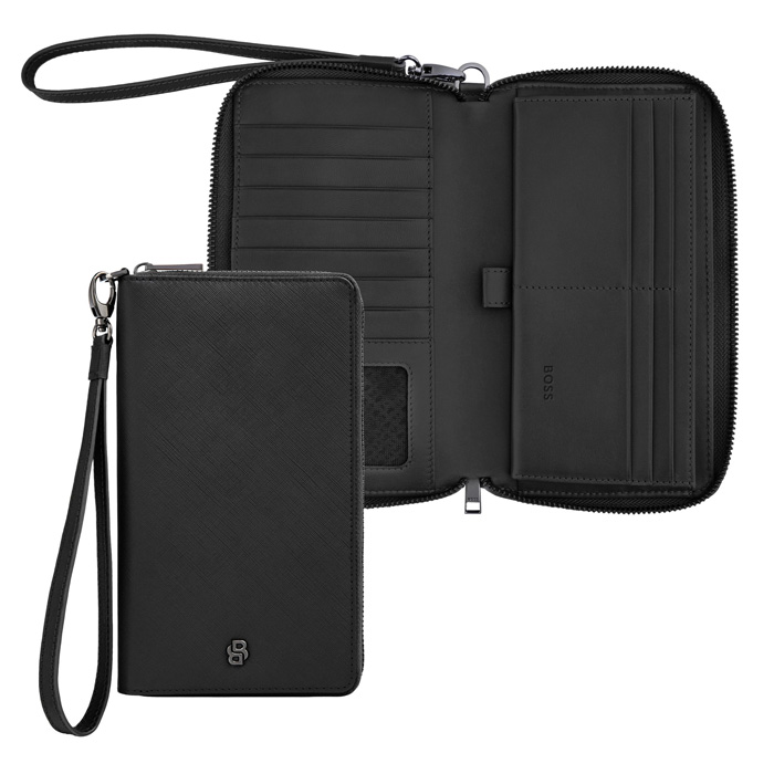 Дорожный кошелек Double B Saffiano Black, чёрный