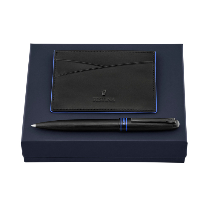 Набор: футляр для кредитных карт и шариковая ручка Classicals Brushed Black Edition Blue