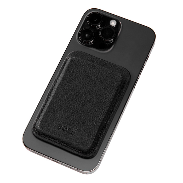 Магнитный картхолдер для телефона Classic Grained Black, чёрный