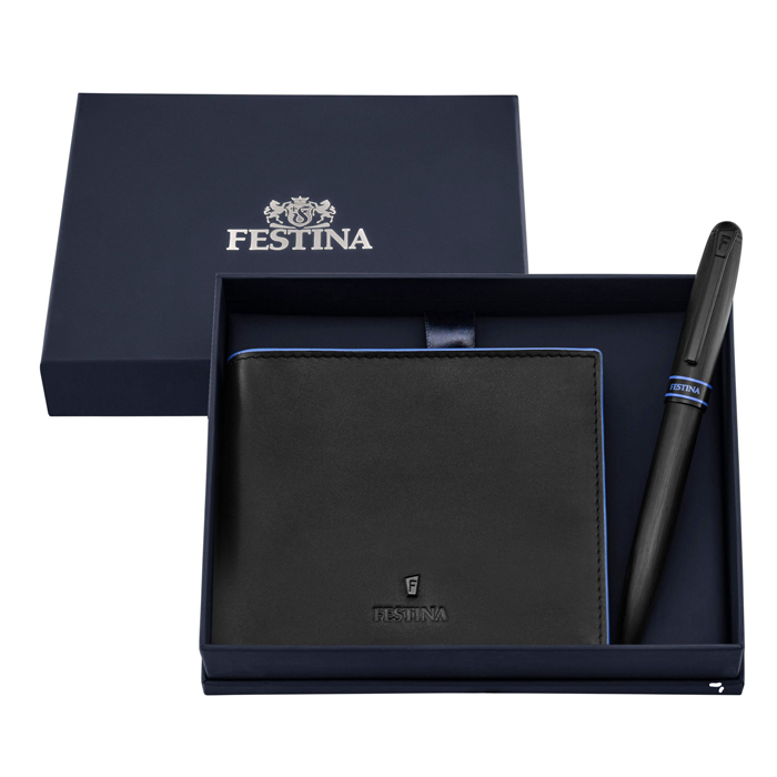 Набор: кошелёк и шариковая ручка Classicals Brushed Black Edition Blue