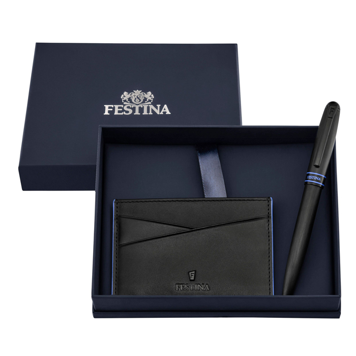 Набор: футляр для кредитных карт и шариковая ручка Classicals Brushed Black Edition Blue