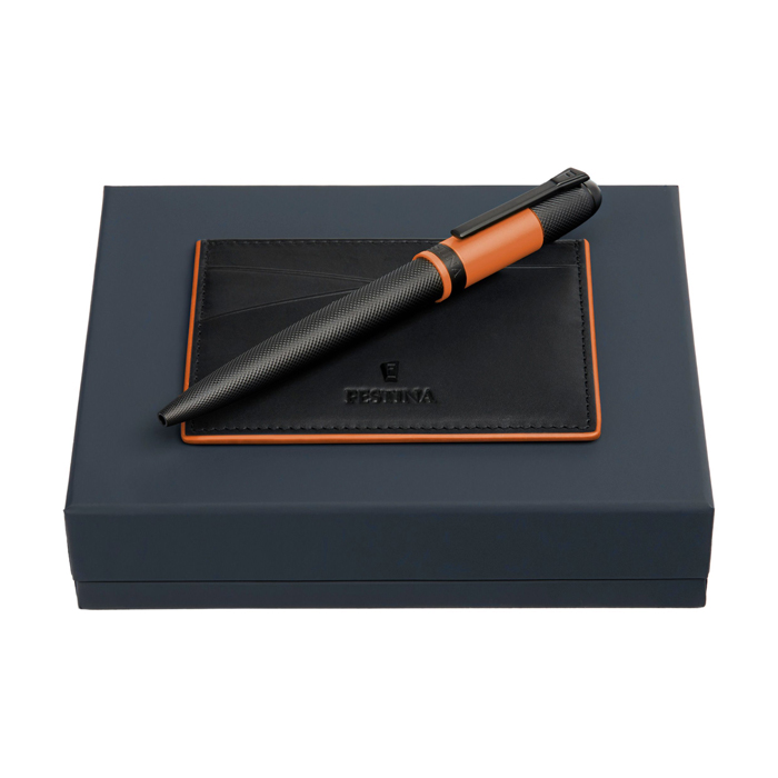 Набор: футляр для кредитных карт и шариковая авторучка Classicals Black Edition Orange