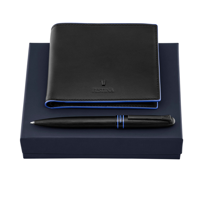 Набор: кошелёк и шариковая ручка Classicals Brushed Black Edition Blue