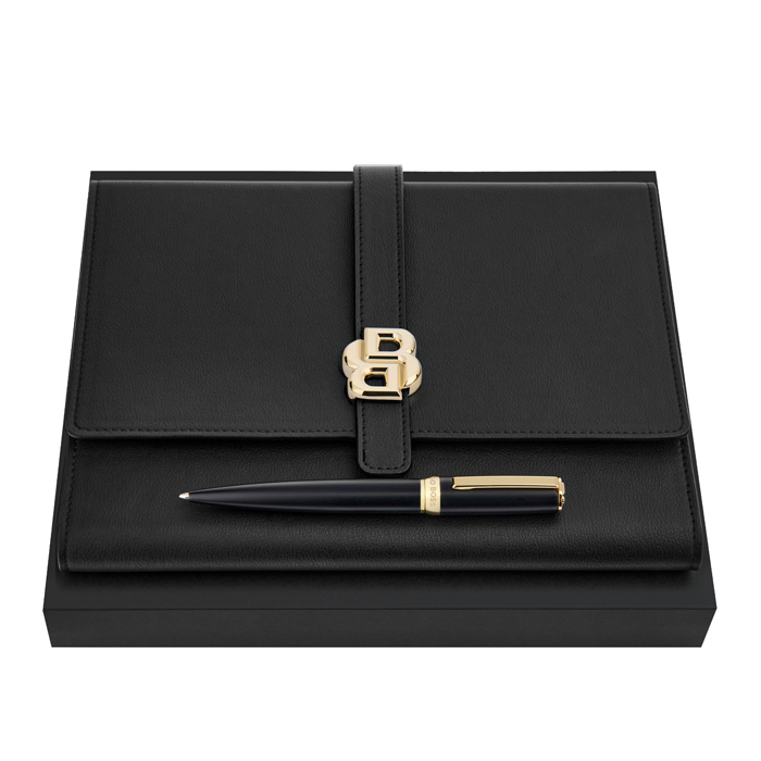 Набор: папка формата А5 и шариковая авторучка Arche Double B Black & Gold