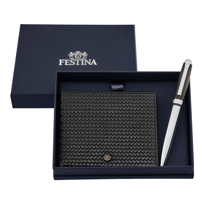 Набор: кошелёк для кредитных карт и шариковая ручка Classicals Interlace Chrome