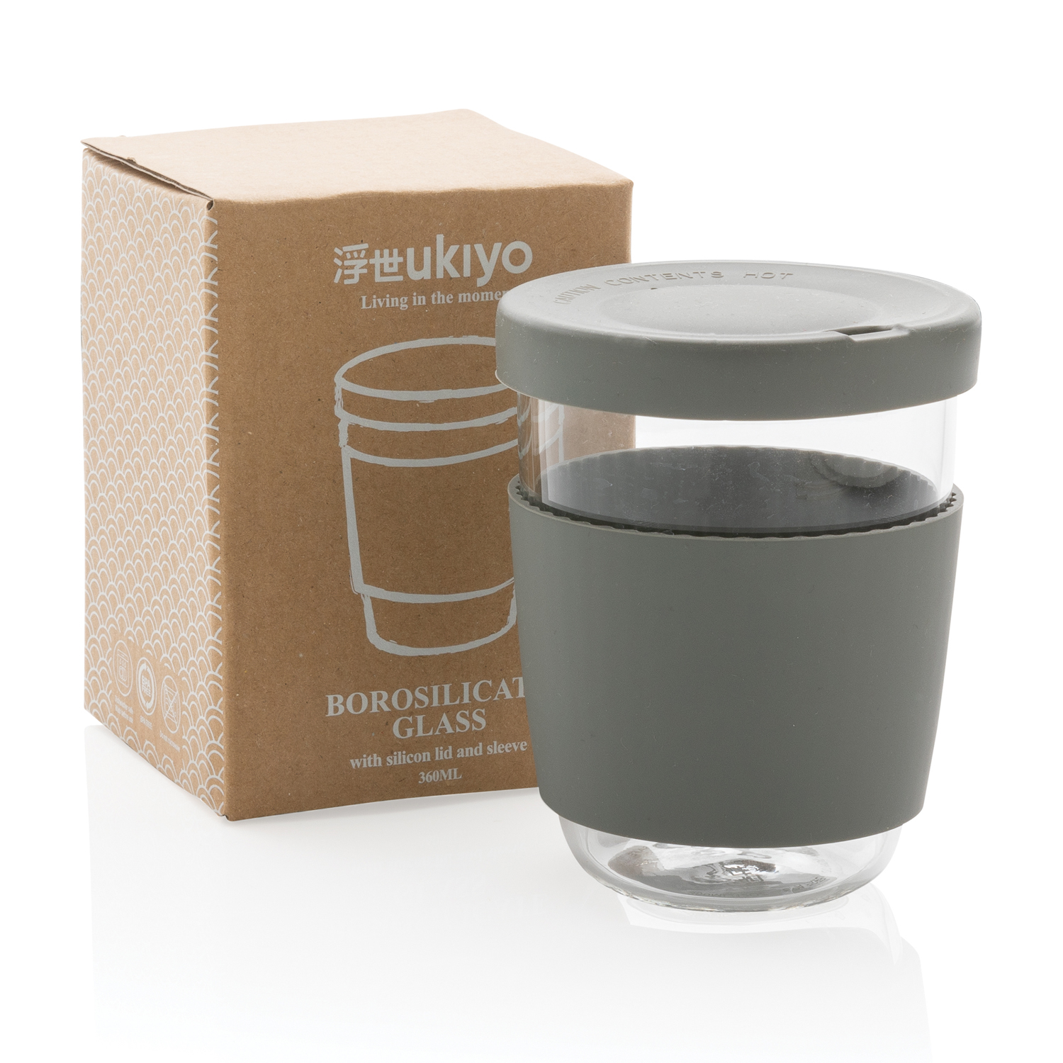 Стакан из стекла Ukiyo с силиконовой крышкой и держателем