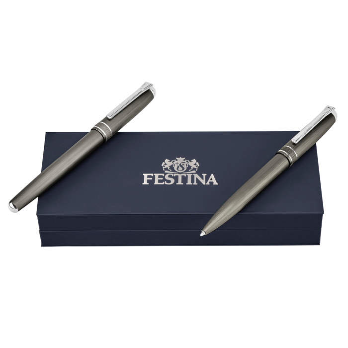 Набор: шариковая ручка и ручка-роллер Classicals Brushed Gun & Chrome