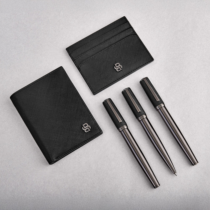 Ручка шариковая Double B Saffiano Black, чёрный